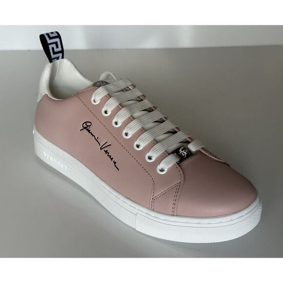 Versace Low Top Blush/White Leather Sneakers 9 US (39 Euro) 1002773 NIB $750